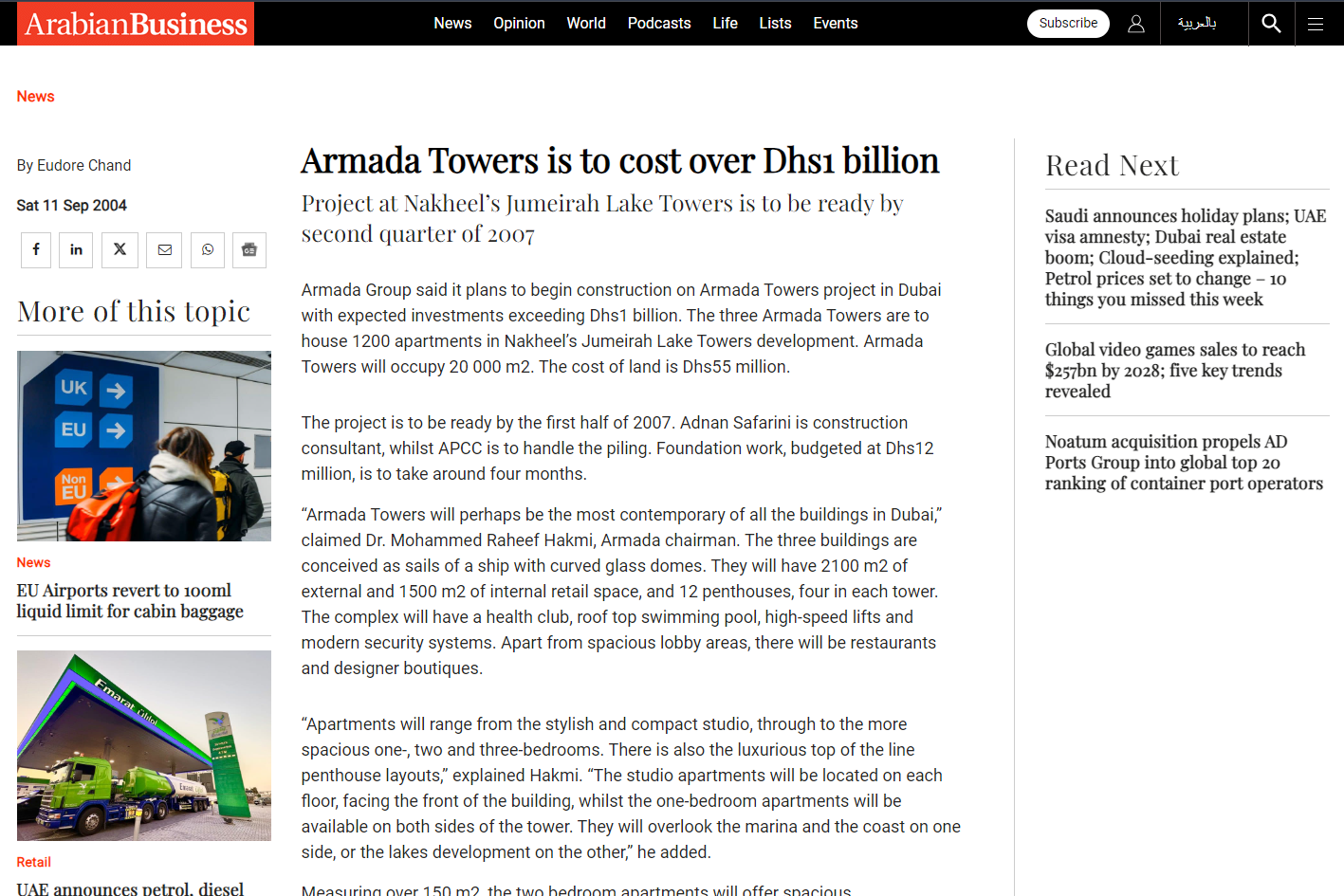 Armada Towers costed over AED 1 Billion